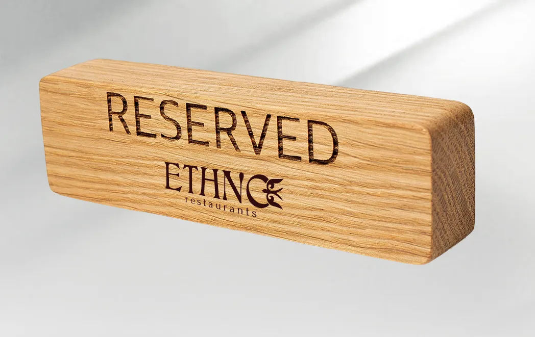 ETHNO логотипі бар ағаш «Reserved» тақтайшасы